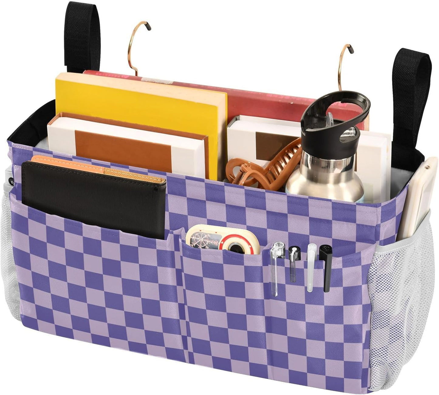 Black Bedside Caddy Storage Bag Bedside Organizer for Bed Rails College Dorm Room Organizer Caddy Hanging Shelf 6 Pockets with Hooks for Drinks Magazine Phone Holder