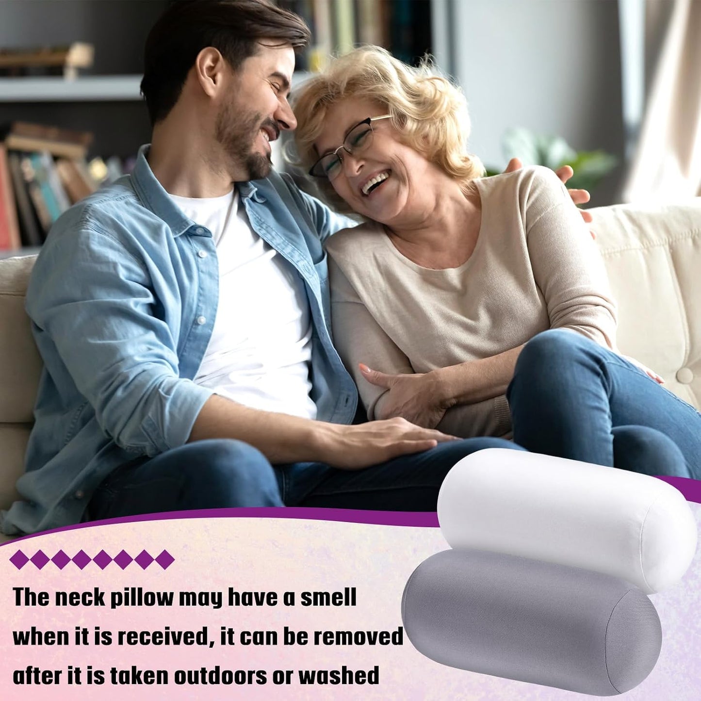 Geelin 2 Pcs Microbead Roll Pillow 11.8 x 6.3 Inch Soft Pillow Bolster Cylindrical Pillow Microbead Pillows for Sleeping Home Travel Neck Head Back Support Rest (Violet, Black)