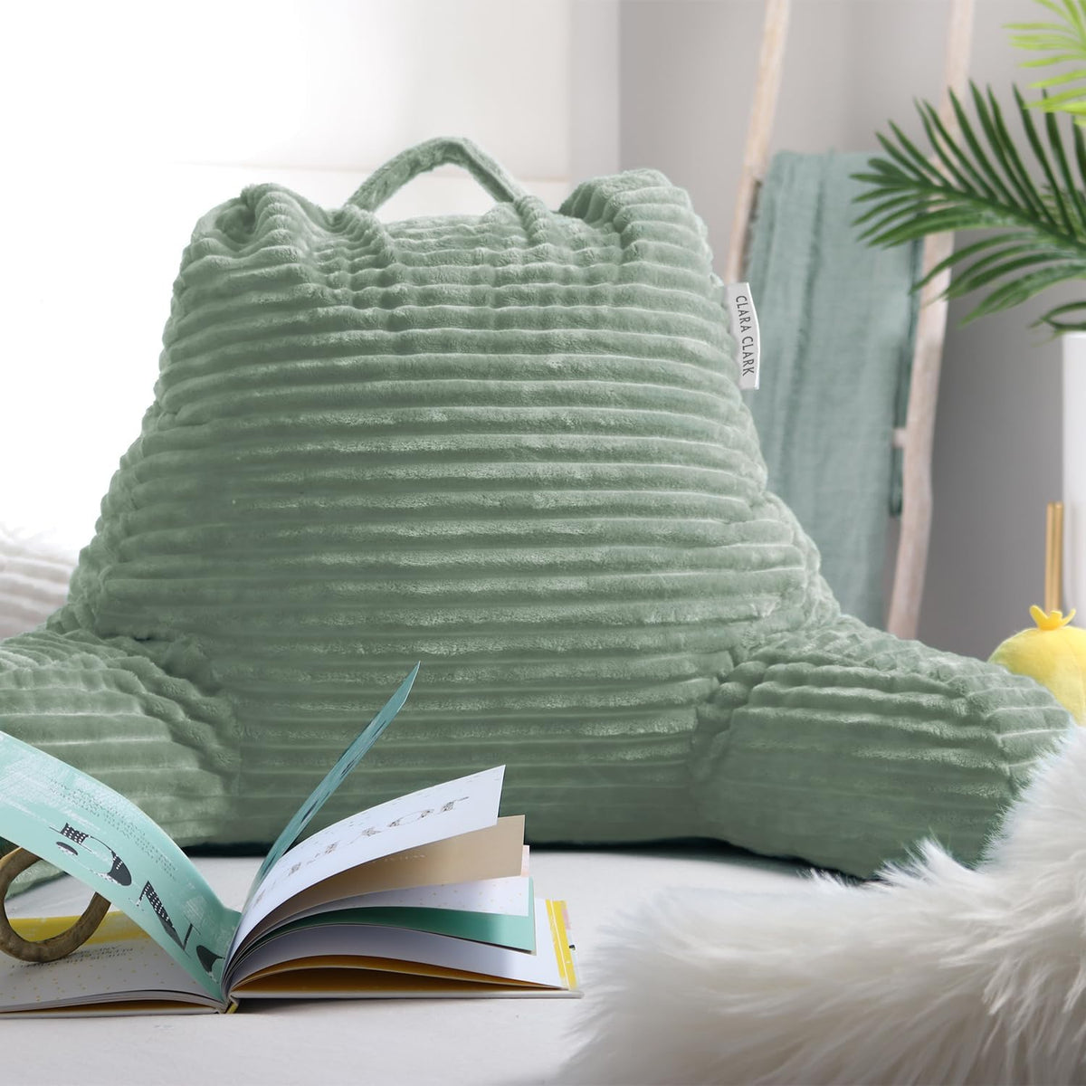 Clara Clark Reading Pillow for Bed Adult – Back Pillow for Sitting in Bed, Standard Bed Pillows for Sitting Up, Foam Chair Pillow, Sage Green Rest Pillow