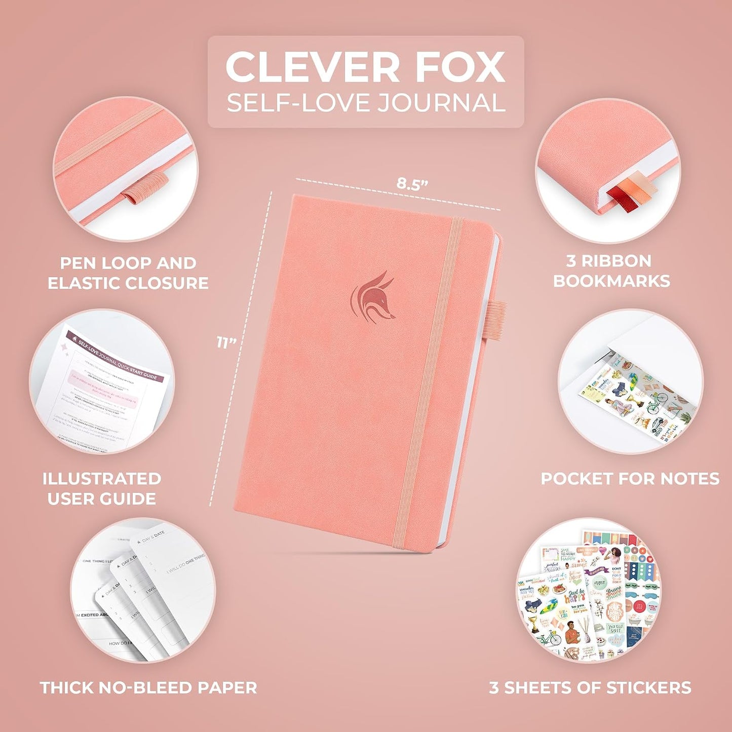 Clever Fox Self-Love Journal for Women, Gratitude, Positivity, Aquamarine | 6-month daily mental health journal with stickers, self-care, anxiety therapy, life & wellness planner for teens & adults