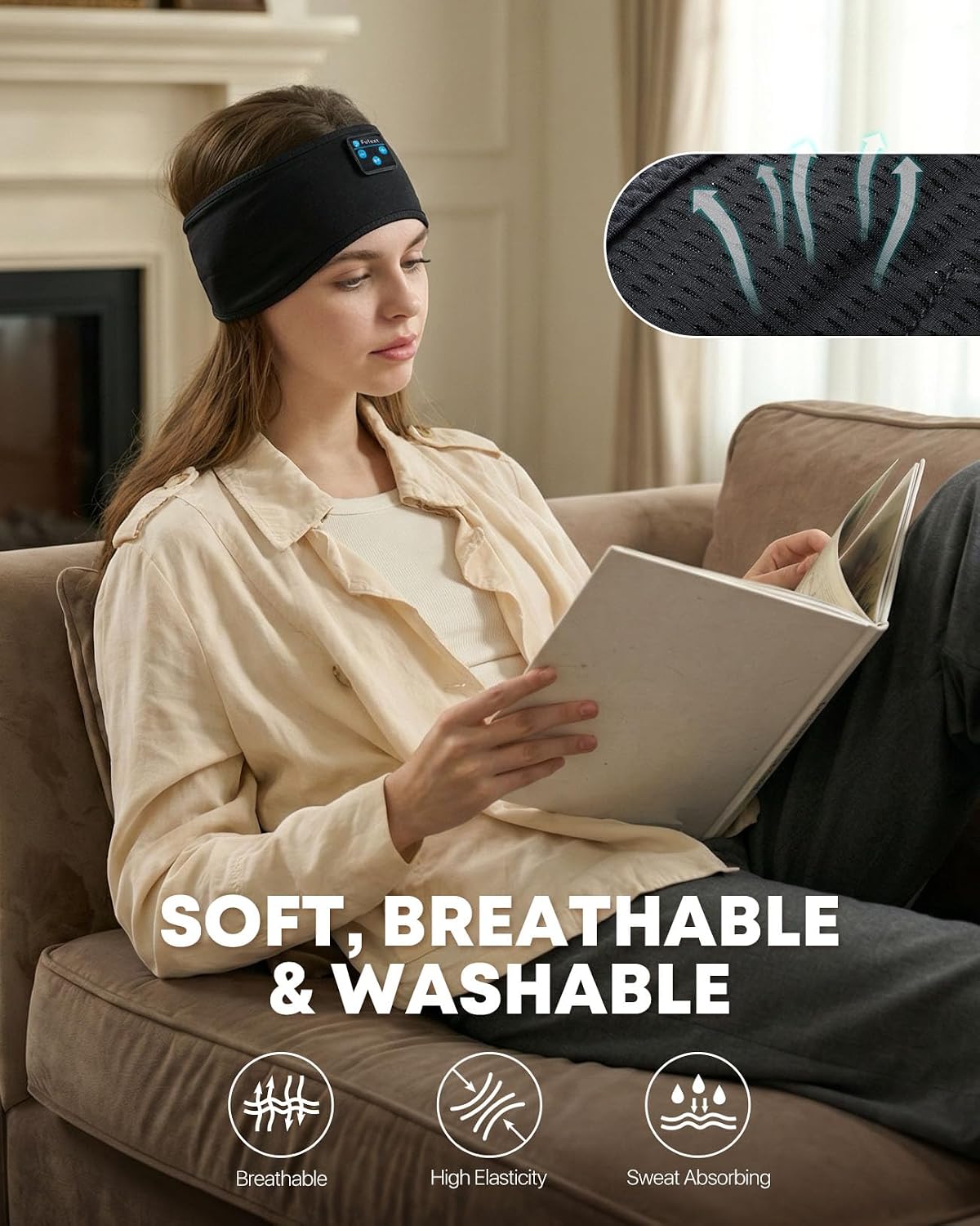 Sleep Headphones Bluetooth 5.4 Headband, Wireless Sleep Headphones with Ultra-Thin HD Stereo Speakers for Side Sleepers, Sweatproof Sports Headband for Workout Yoga Running Cool Gadget Unique Gifts