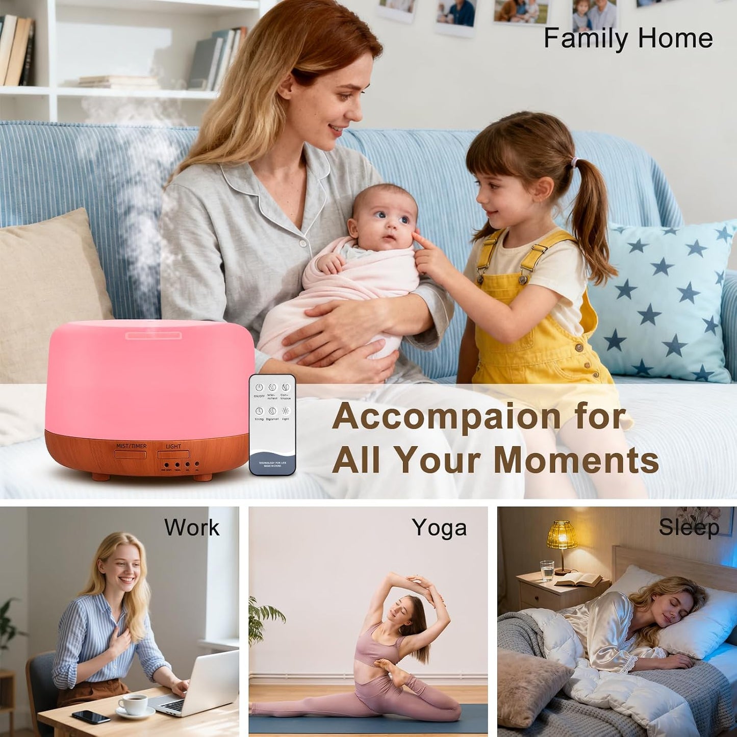 300ML Essential Oil Diffuser, Remote Control Ultrasonic Aromatherapy Oil Diffusers Cool Mist Humidifier, Waterless Auto-Off and 7 LED Light Colors for Bedroom, Yoga, SPA, Baby