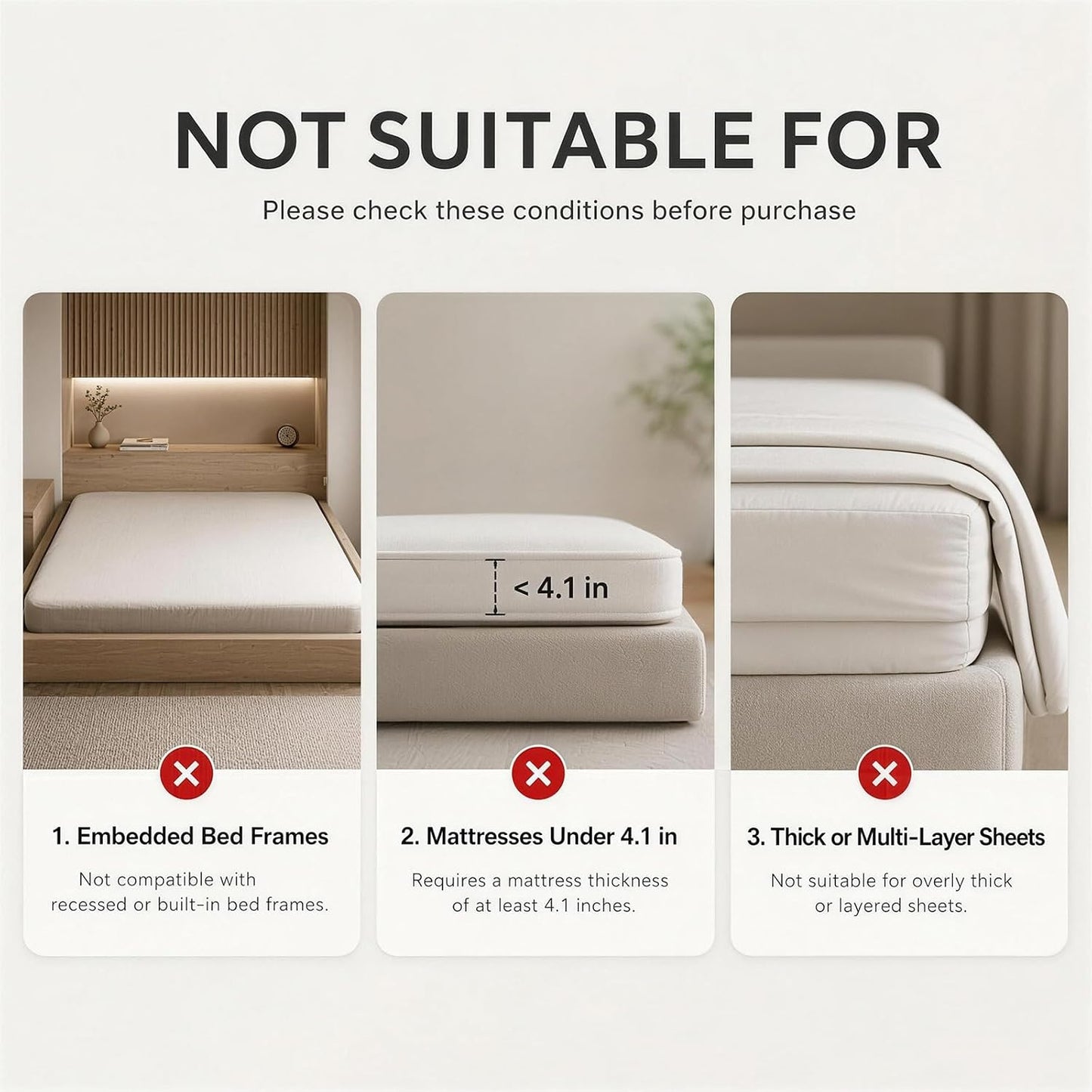 B-Land Bed Sheet Holders for Corners:4 Pack Non-Stretch External Clips- Fitted Sheet Grippers for Deep Pockets- No-Lift for Dorm & RV Beds, Keep Sheets Tight on Memory Foam & Twin-King (White+Grey)