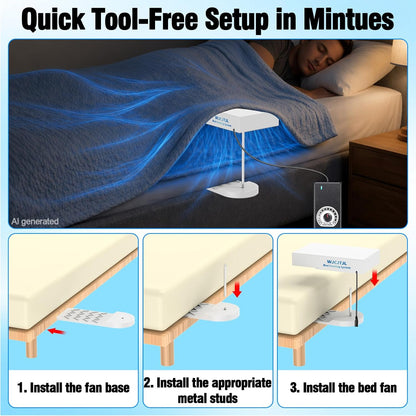 Bed Fan Under Sheets, Bed Cooling System with Adjustable Fan Speed (White) | Bed Cooling Fan for Bedroom, Bed Airflow System for Night Sweats, Hot Sleepers, Fits All Mattress Heights, Easy Installation