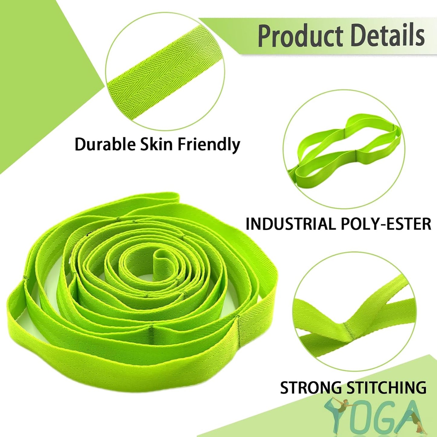 Stretching Strap Yoga Strap with Loops for Physical Therapy, Non-Elastic | 10 Loops, 75 inches length, Multi-Color Selection for Yoga Strap for Stretching, Pilates, Dance and Gymnastics