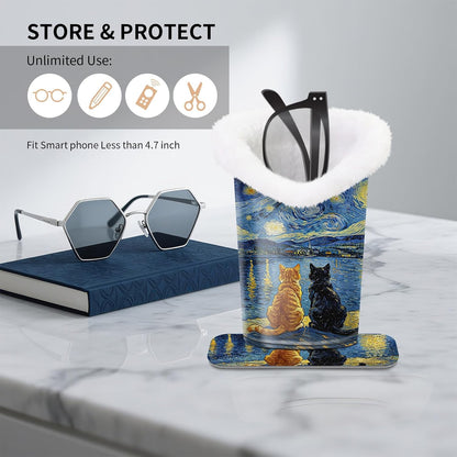 Plush Lined Eyeglasses Holder, Cute Magnetic PU Leather Glasses Stand Case for Women Men Kids