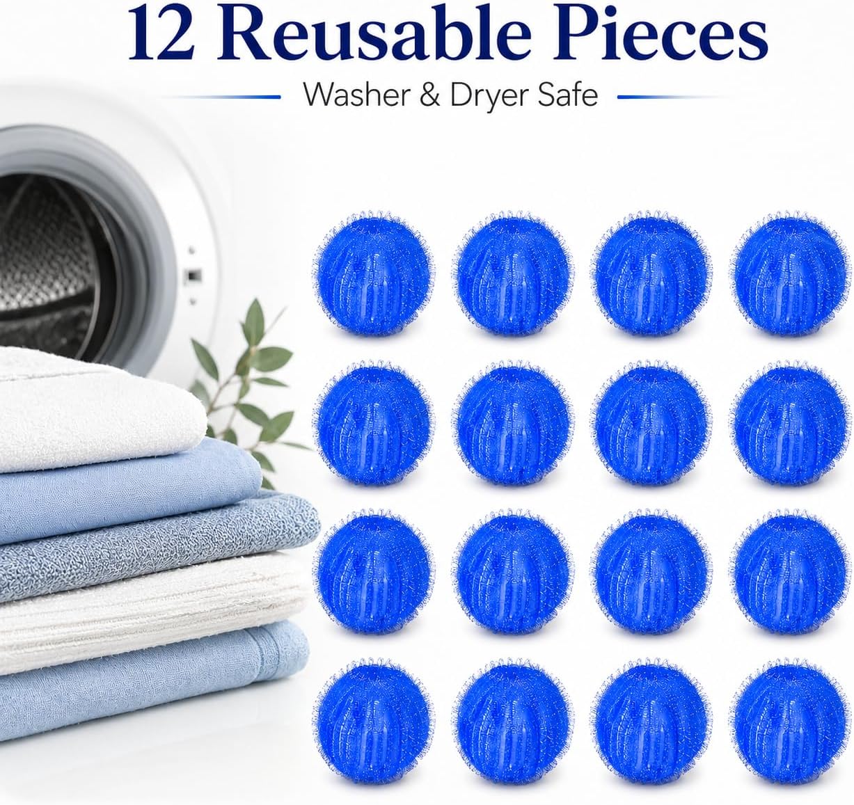 Pet Hair Remover for Laundry, 12 PCS - Reusable Dog & Cat Hair Remover Tool, Effectively Removes Pet Hair, Lint and Dander from Bedding and Clothing, Suitable for Washing Machines, Dryers