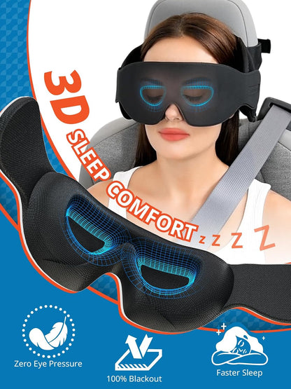 SARISUN Travel Pillows for Airplanes with Sleep Eye Mask, Chin Strap, Airplane Pillow for Long Flights, Car Road Trip, 360° Support Headrest, Travel Essentials Stop Bobblehead, Mottled Blue