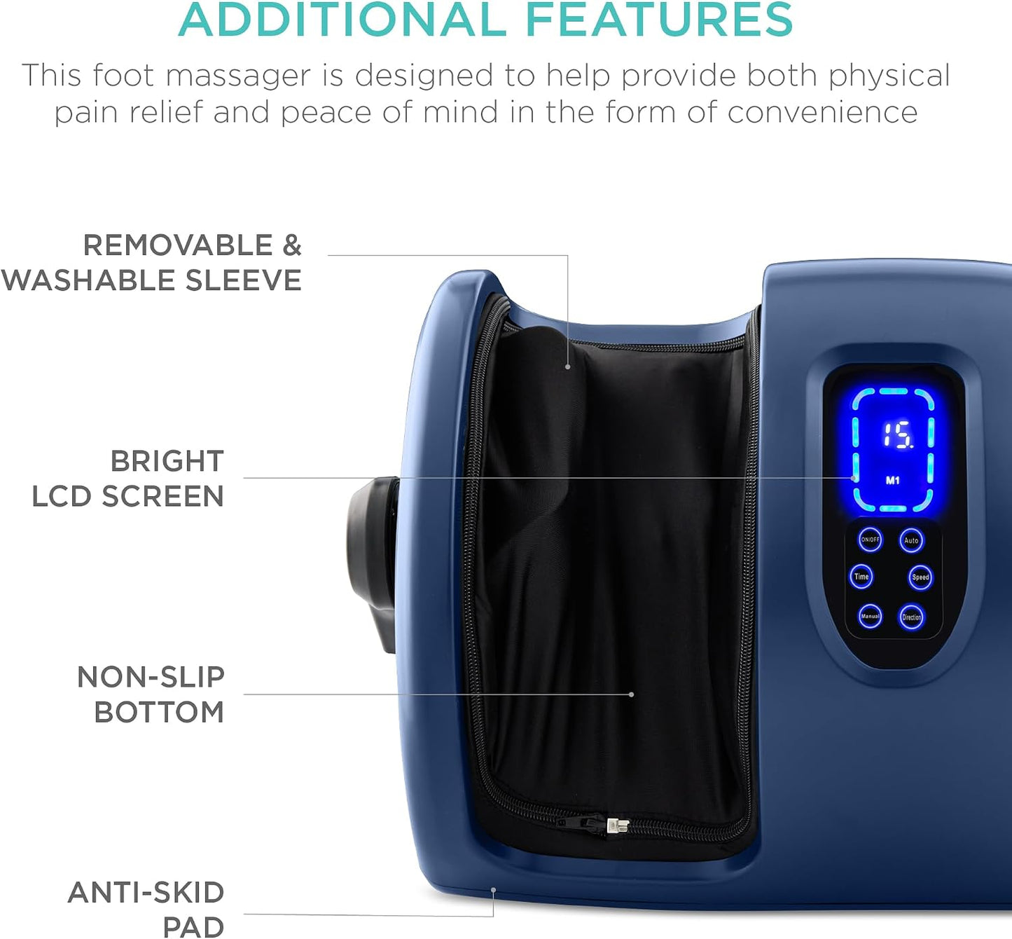 Best Choice Products Shiatsu Foot Massager with Heat for Plantar Fasciitis & Neuropathy, Kneading Foot & Calf Massager with Remote, 360° Adjustable Handle, Rolling & Compression Massage - Navy