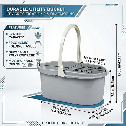 Haundry Compact Mop Bucket with Handle, Rectangular Cleaning Bucket and Caddy for Cleaning Supplies, 10L, Grey