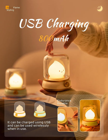 WANIDEA Night Light for Kids, Rechargeable Night Light for Bedroom | Stepless Dimming, Retro Flame, Room Decor, Warm Candlelight, Gifts for Kids, Bedside Lamp With USB-C Charging Cable