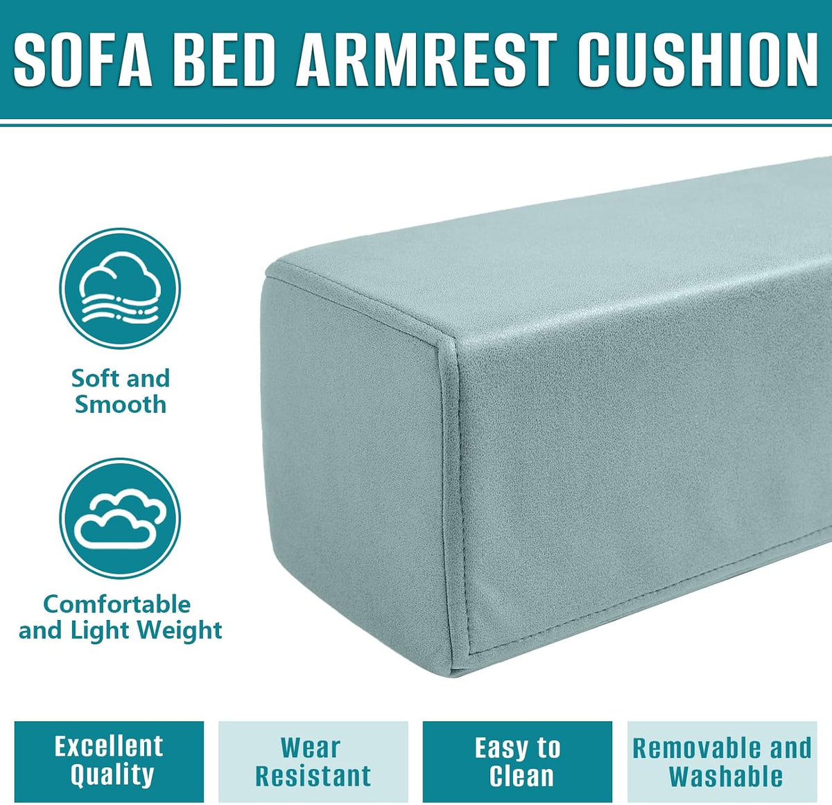 2 Pack Couch Arm Rest Pillow, 6''x6''x20'' Faux Leather Waterproof Cover, High Density Foam Armrest Cushion, Removable & Washable Elbow Support for Sofa, Bed, and Armchair (Medium Grey)