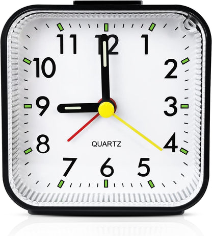Lamisola Small Analog Travel Alarm Clock, Battery Operated Desk Table Shelf Clock for Kids, Quieter Bedside Alarm Clocks for Bedrooms Bathroom Living Room Kitchen, Black