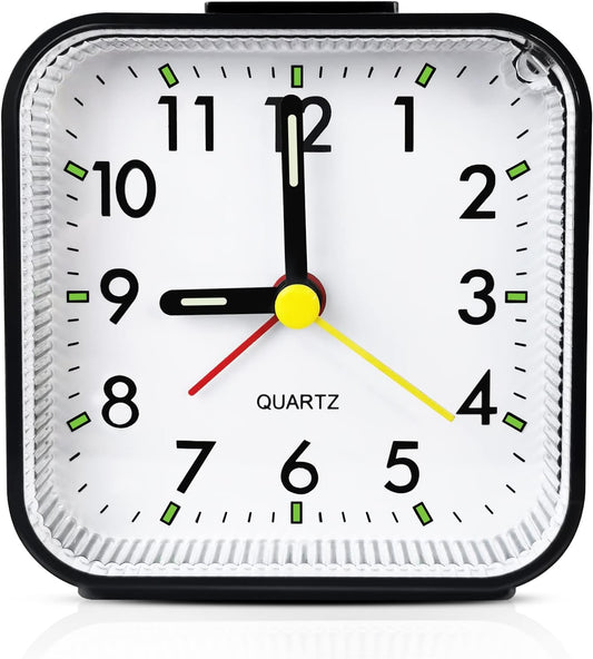 Lamisola Small Analog Travel Alarm Clock, Battery Operated Desk Table Shelf Clock for Kids, Quieter Bedside Alarm Clocks for Bedrooms Bathroom Living Room Kitchen, Black