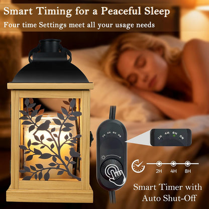 Candle Warmer Lamp Wood with Timer & Dimmer, Enclosed Flameless Top Down Candle Warmer, Farmhouse Lantern Candle Warmer for Jar Candles, Housewarming Home Decor Gift for Men & Women