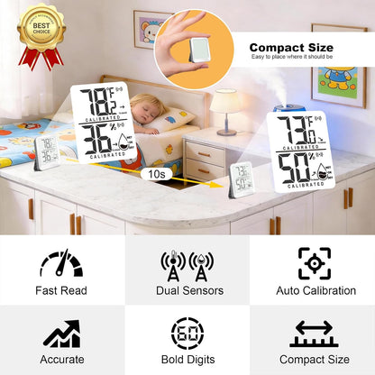 AyayaBoss 3 Pack Room Thermometer Indoor Hygrometer | Mini Size, Monitor Temperature & Humidity, Accurate Fast Read, Easy To View, Kickstand/Hanging/Wall Adhesive, ℉/℃, w/ Battery