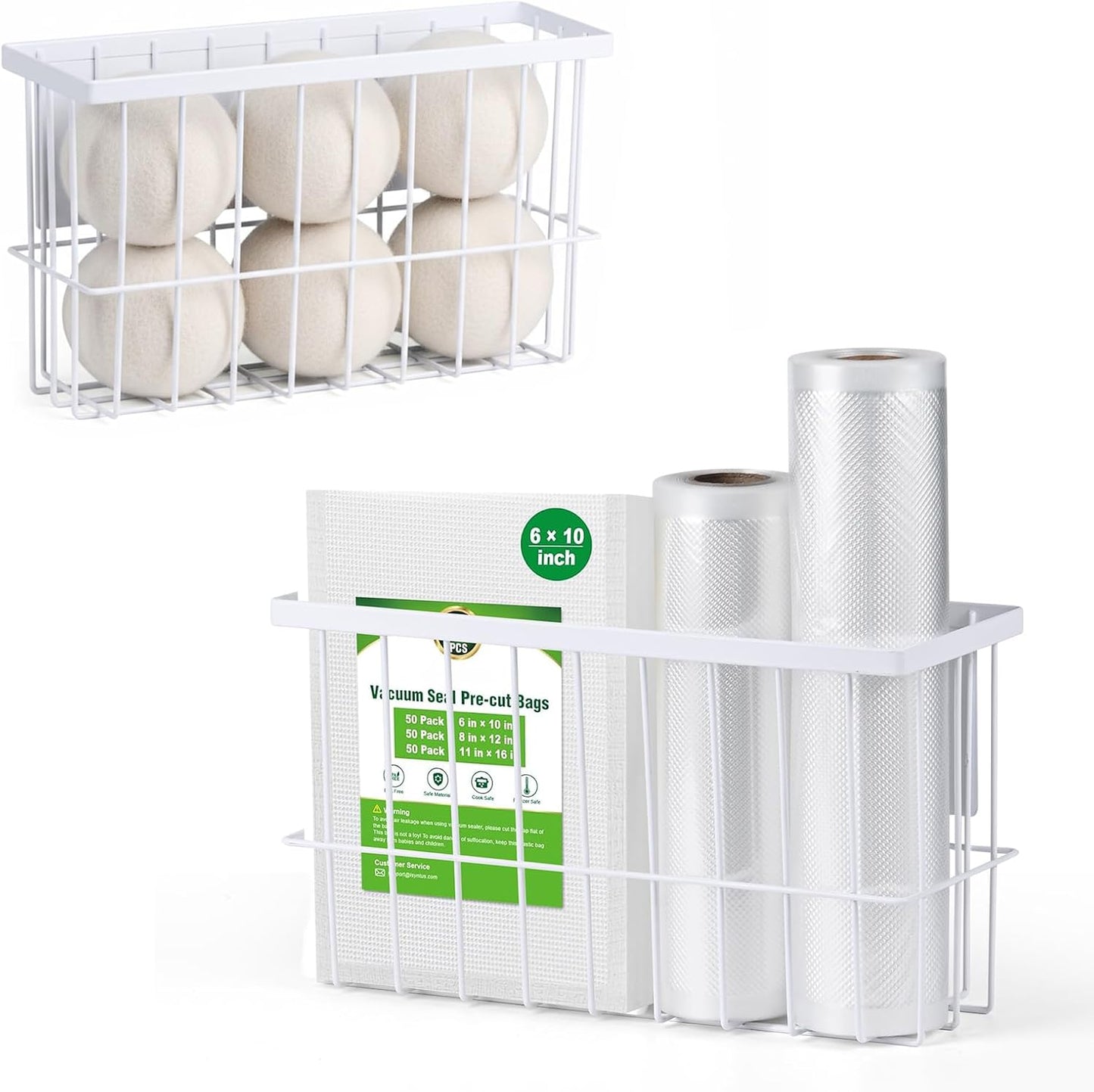 FAMNONE 1-Pack Magnetic Basket for Dryer Balls, Laundry Room Organizer | Metal Dryer Ball Holder, Magnetic Lint Bin, Fridge Basket, Washer Dryer Organizer for Kitchen, Laundry