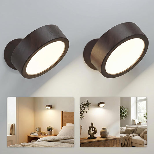 EZVALO LED Wall Mounted Light, 3000mAh Rechargeable Cordless Wall Sconce, Dimmable with Remote & Touch Control, 3 Color Temps, 360° Rotatable for Bedroom, Living Room, Apartment, Renters