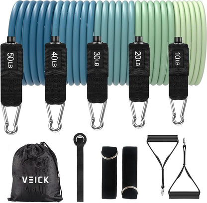 VElCK Resistance Bands Set with Handles for Exercise, Workout and Home Gym | 100% Natural Latex, 10-150LBS, Versatile for Yoga, Pilates, Strength, Home Gym