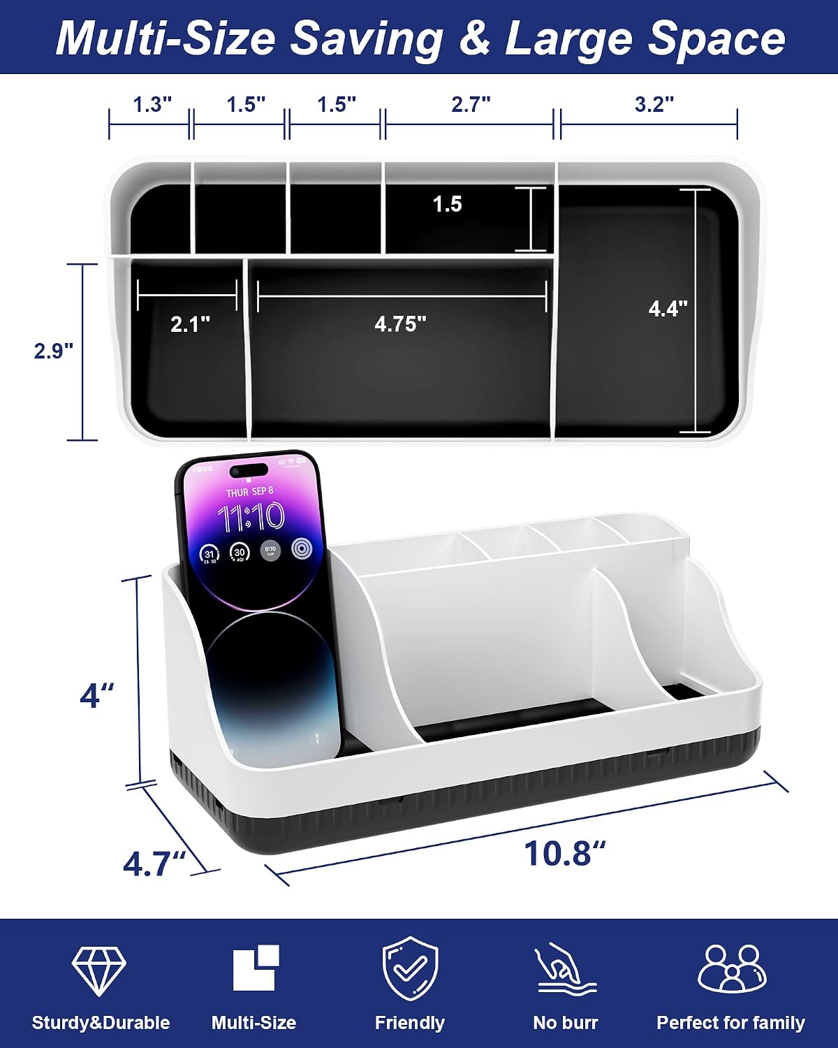 Bathroom Counter Organizer and Storage, 7 Slots Detachable Toothbrush Holders for Bathrooms, Anti-Slip Electric Toothbrush and Toothpaste Holder Countertop Vanity Organizer Accessories for Adults Kids
