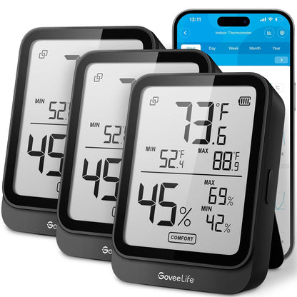 GoveeLife Bluetooth Hygrometer Thermometer H5104, LCD Digital White 2-Pack | Indoor temperature monitor with APP alert & 2-yr data storage export, humidity meter for greenhouse/wine cellar/bedroom