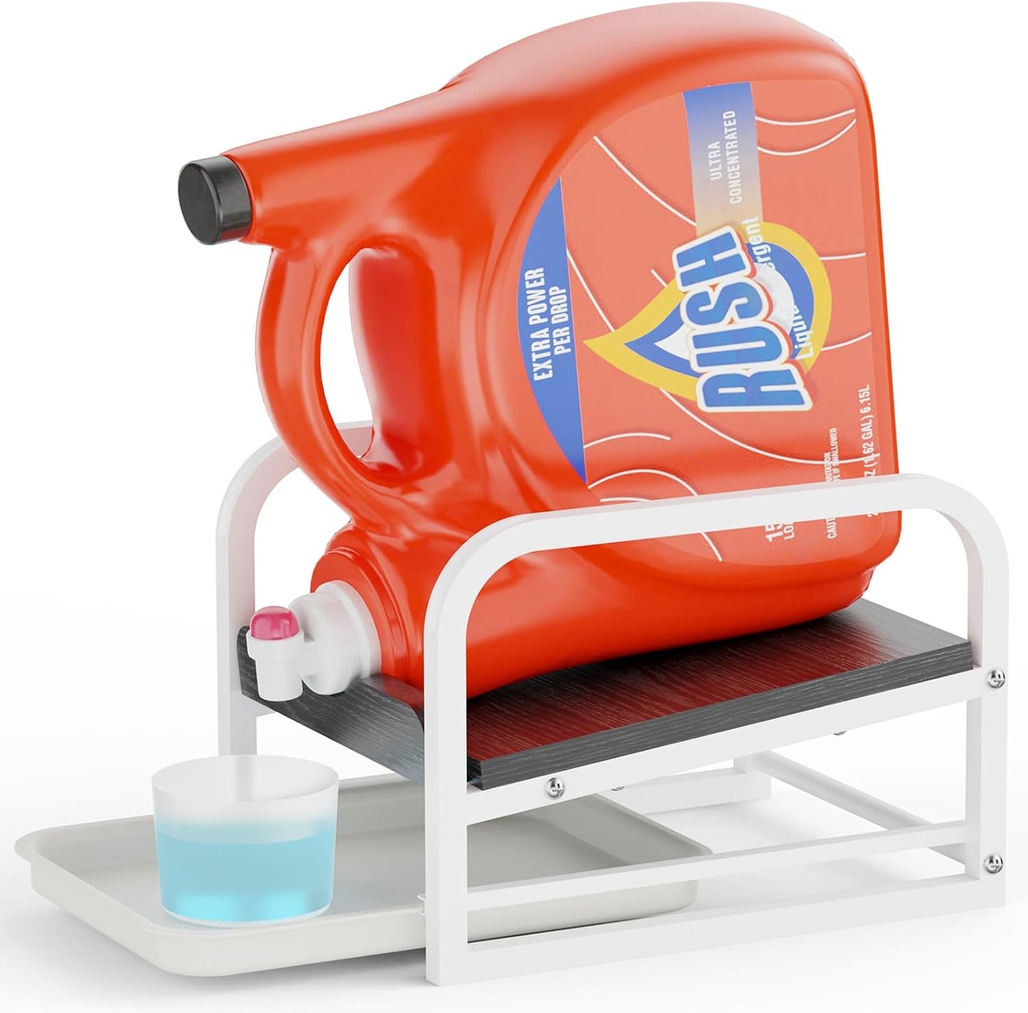 Laundry Detergent Holder Stand, Liquid Detergent Dispenser Shelf Organizer with Cleanable Drip Tray, Liquid Holder Stand Catcher for Laundry Room Organization and Storage (Flat-BlackWhite)