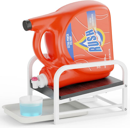 Laundry Detergent Holder Stand, Liquid Detergent Dispenser Shelf Organizer with Cleanable Drip Tray, Liquid Holder Stand Catcher for Laundry Room Organization and Storage (Flat-BlackWhite)