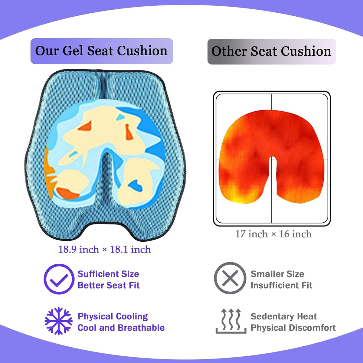 Soft Thin Gel Seat Cushion with 1 Inch Gel - Sciatica Relief
