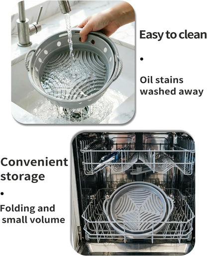 2-Pack Round Silicone Liner with Handles, Reusable Non-Stick Heat Resistant Baking Mat, Cooking Pad Compatible with Air Fryer, Oven & Microwave Accessories