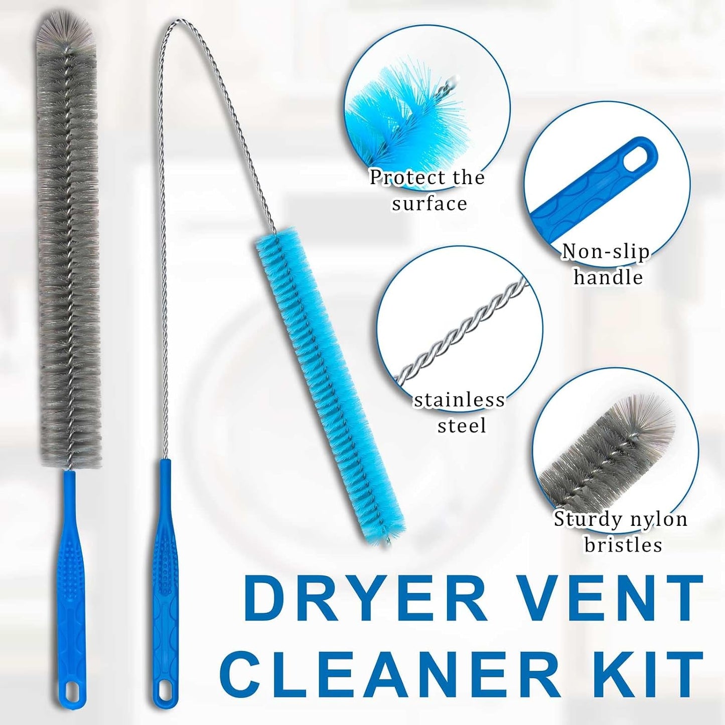 Dryer Vent Cleaner Kit - Compatible Universal Vacuum Attachment Hose with Most Vacuum Cleaner, Dryer Lint Cleaner Kit and Cleaning Brush Tools for Efficient Dryer Vent Hose Maintenance (Gray)
