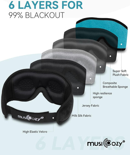 MUSICOZY 3D Sleep Headphones Bluetooth 5.4 Sleep Mask with HD Speakers