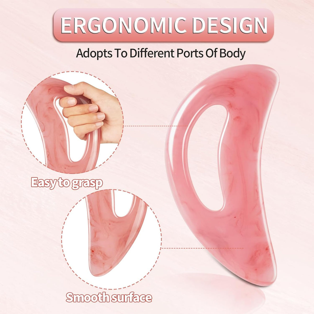 Professional Gua Sha Massage Tool for Body Contouring & Anti-Cellulite, Large Resin Lymphatic Drainage Board with Dual-Sided Design - Face and Back Massager for Women/Men, Home Spa Care(Pink)