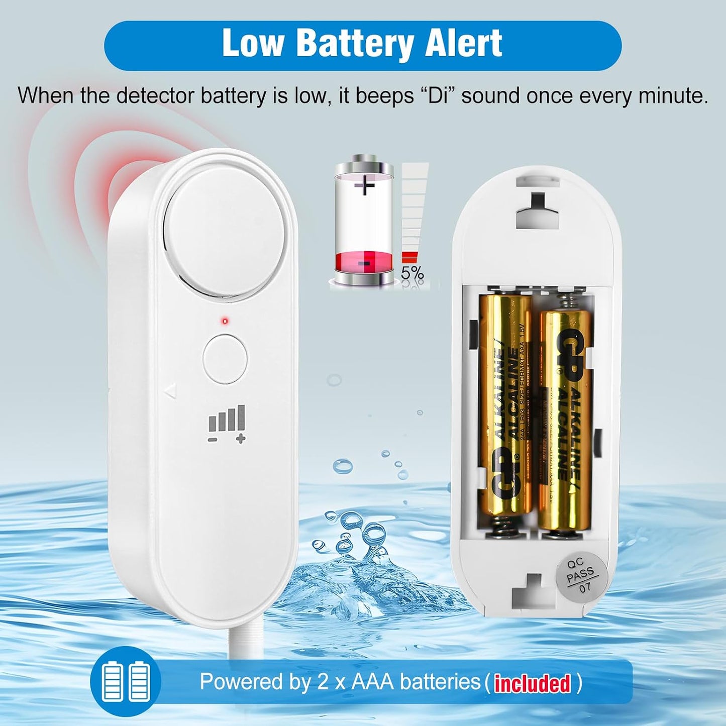 Water Leak Detectors 2 Pack, 100 dB Sump Pump Alarm, 78 Inch Cable | Drip and floor flood detection, high water alert for sump pits, 4 volume levels, water heater and washer areas, no WiFi