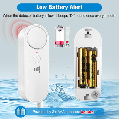 Water Leak Detectors 2 Pack, 100 dB Sump Pump Alarm, 78 Inch Cable | Drip and floor flood detection, high water alert for sump pits, 4 volume levels, water heater and washer areas, no WiFi