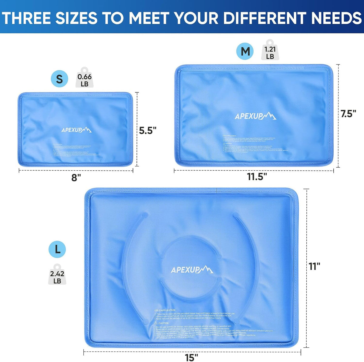 APEXUP Gel Ice Packs for Injuries Reusable, Flexible Double Sided Cold Packs for Injuries, Ice Pack for Knee, Shoulder, Back, Hip, Leg, Arm (Blue, 11.5"x7.5", 1PK)
