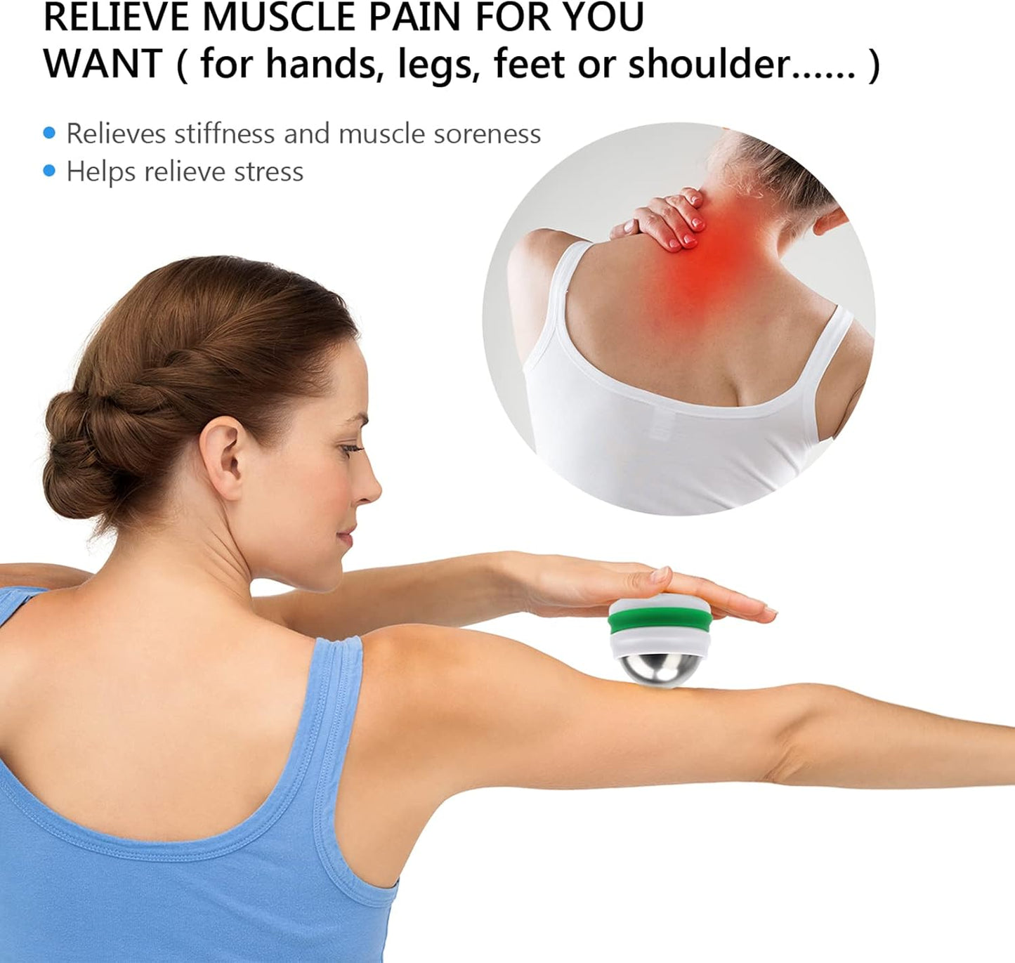 AHIER Cold Massage Roller Ball, Stainless Steel Cold Therapy Relief Tool | Free Rolling Removable Gel Ball Deep Tissue Massage Pain Relief, Great Tool for Back/Neck Pain, Muscles Recovery (Black)
