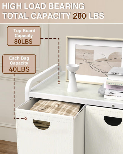 Laundry Sorter 3 Section,Laundry Basket with Wheels,3×15.8 Gal (60L) | Laundry Room Organization with Wooden Desktop Shelf,Pull-Out and Removable 900D Oxford Fabric Laundry Bags for Laundry Room