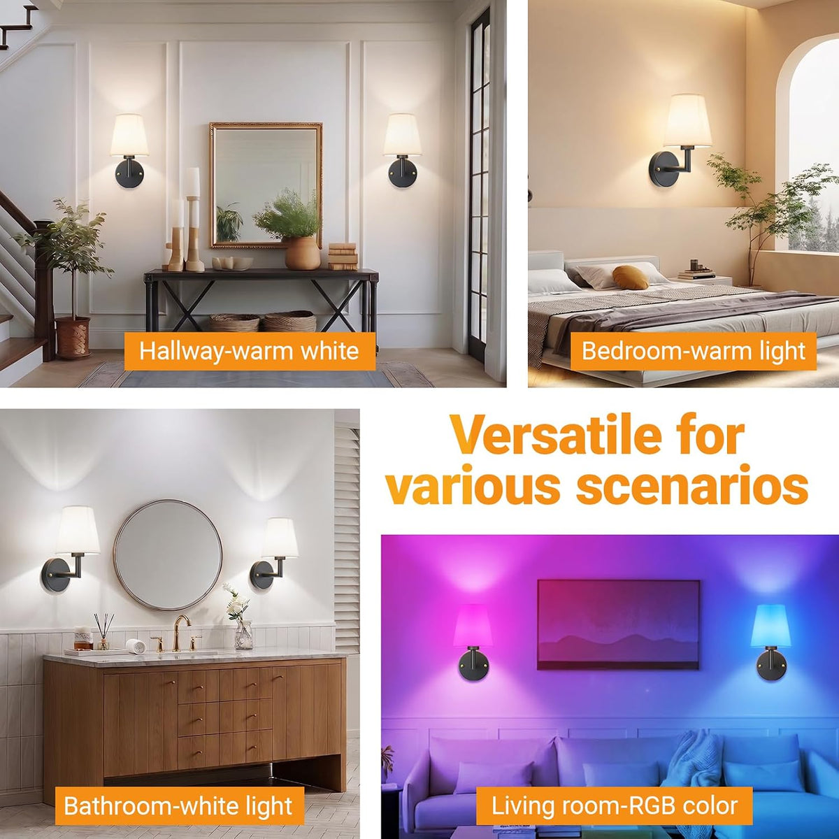 Nekhung Battery Operated Wall Sconce, Peel and Stick Sconces Set of 2