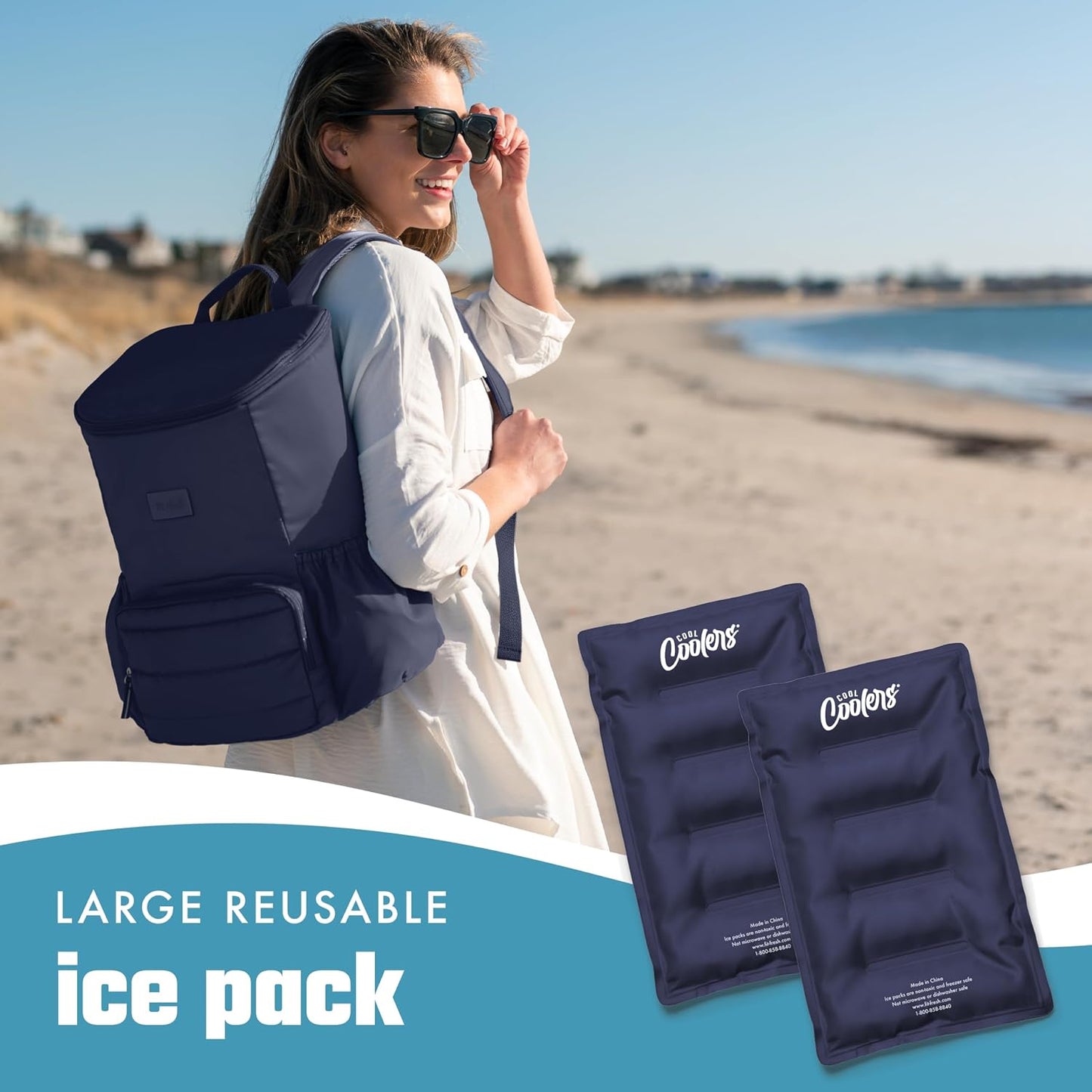 Cool Coolers by Fit & Fresh 2 Pack XL Soft Ice Packs for Cooler, Flexible Stretch Nylon, Lunch Box Ice Packs, Large Reusable Freezer Packs, Cornflower Blue