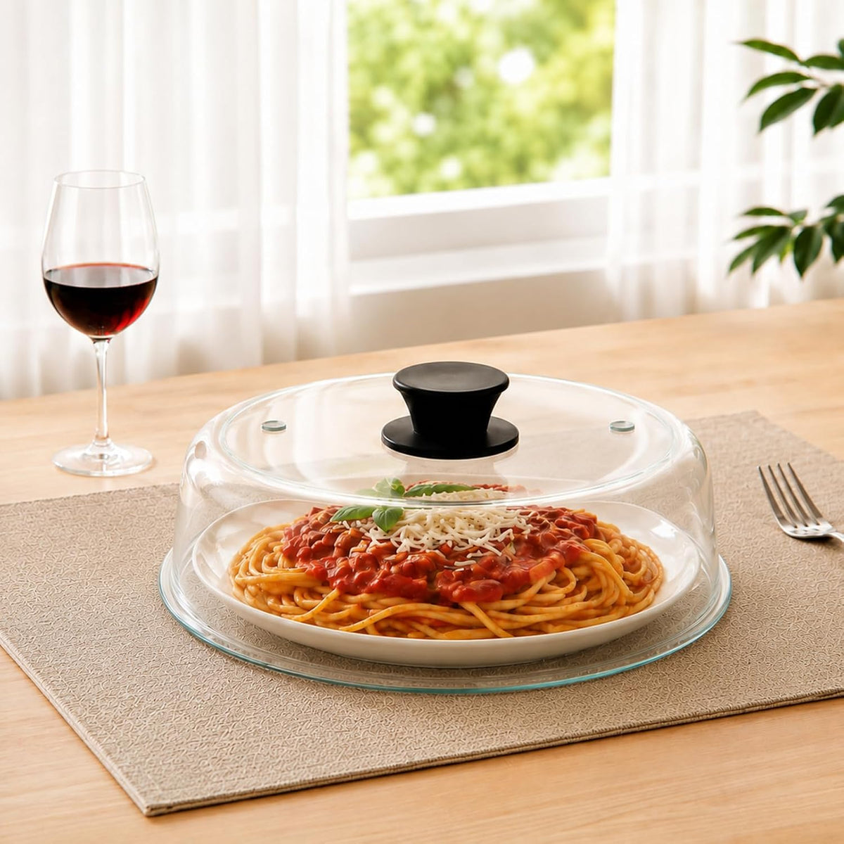 2 in 1, Glass Microwave Splatter Cover for Food with Silicone Mat, 10-Inch