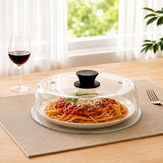 2 in 1, Glass Microwave Splatter Cover for Food with Silicone Mat, 10-Inch
