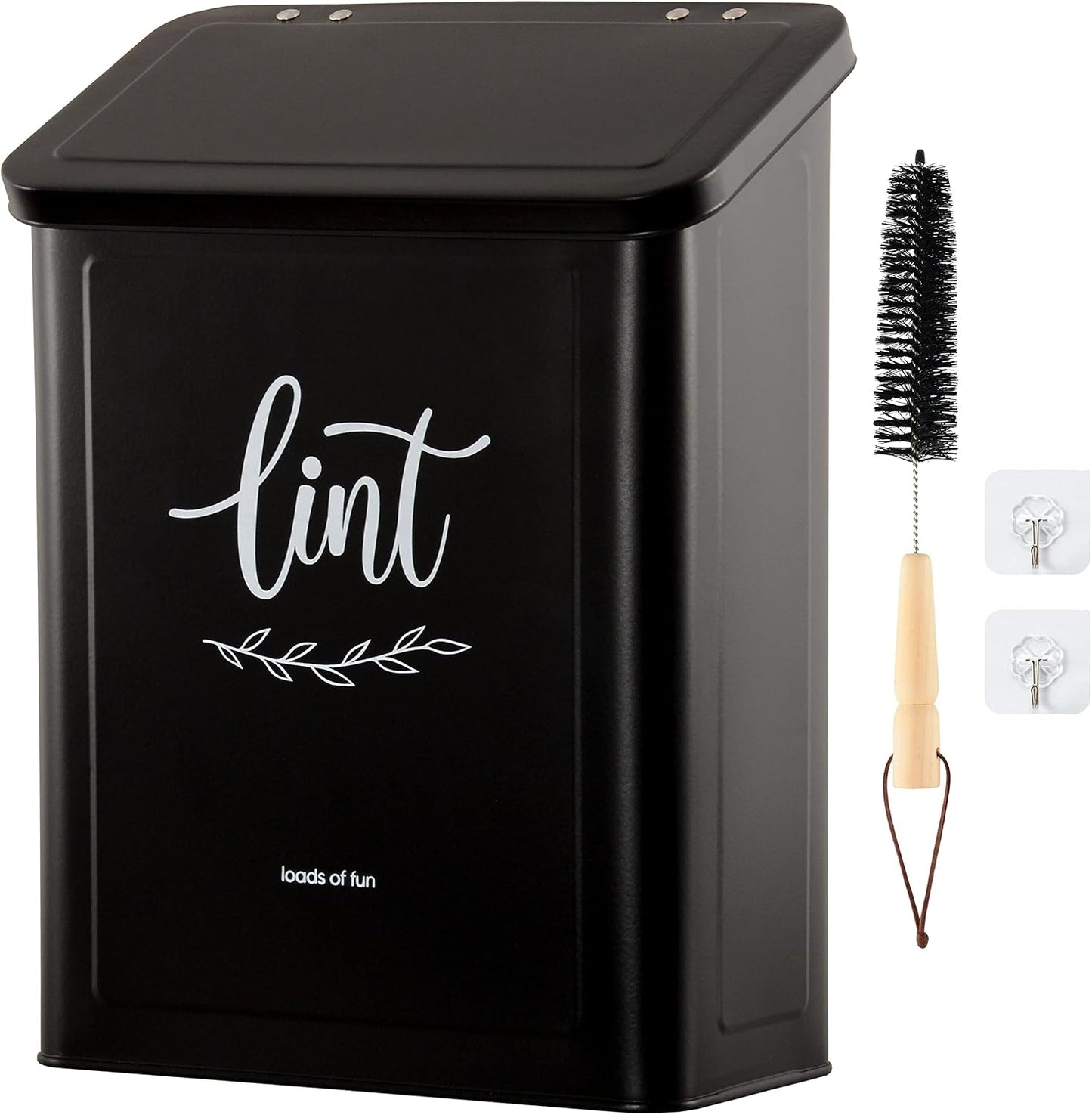 Perfnique Magnetic Lint Bin for Laundry Room with Lint Brush, Wall Mounted Lint Holder Trash can with lid for Dryer, Modern Farmhouse Rustic Metal Laundry Room Storage Organization and Decor(White)