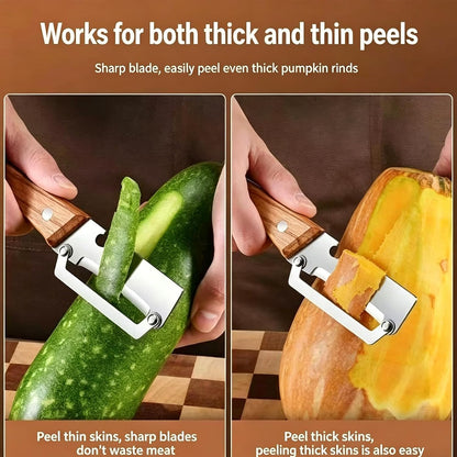 2 in 1 Multi Functional Vegetable Peeler for Kitchen，Vegetable Peeler with Wooden Handle and Bottle Opener, Stainless Steel Blade Kitchen Tool for Fruit Apple Carrot Potato Pumpkin Papaya(2PCS)