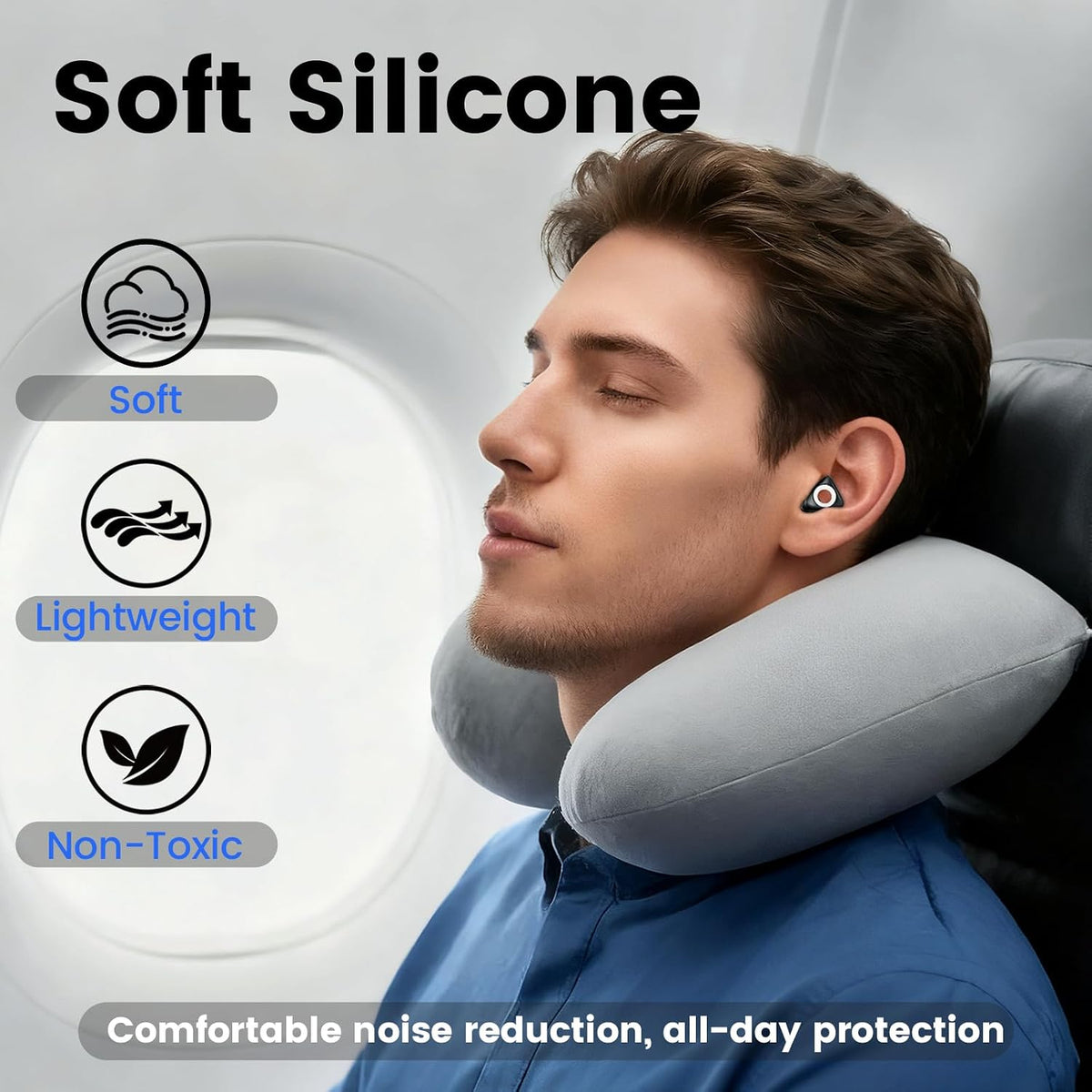 Ear Plugs Noise Reduction SNR 29dB, Silicone Hearing Protection Earbuds with 5 Sizes Eartips and a Portable Case, Reusable Noise-Canceling Earplugs for Sleep, Concerts, Work, Study, and Travel
