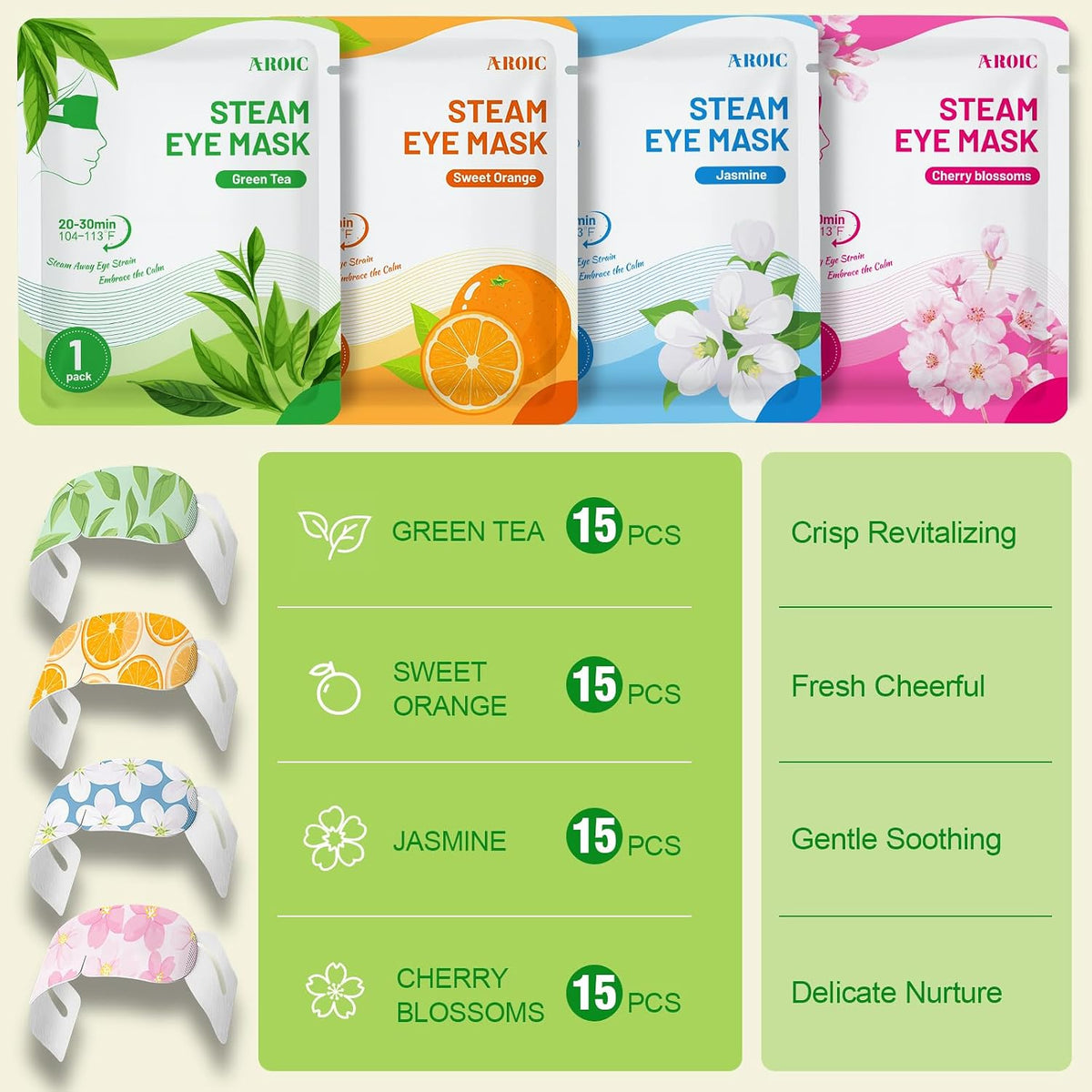60 Pack Steam Eye Masks Disposable, Heated Eye Mask Warm Compress for Eyes