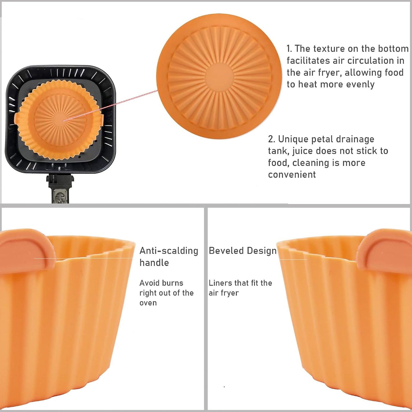2QT Air Fryer Silicone Liners,Small Air Fryer Liners 2 Pack, Reusable Air Fryer Silicone Liner for 2QT Air Fryer, Flammable Parchment Liner Replacement.(Blue Orange)