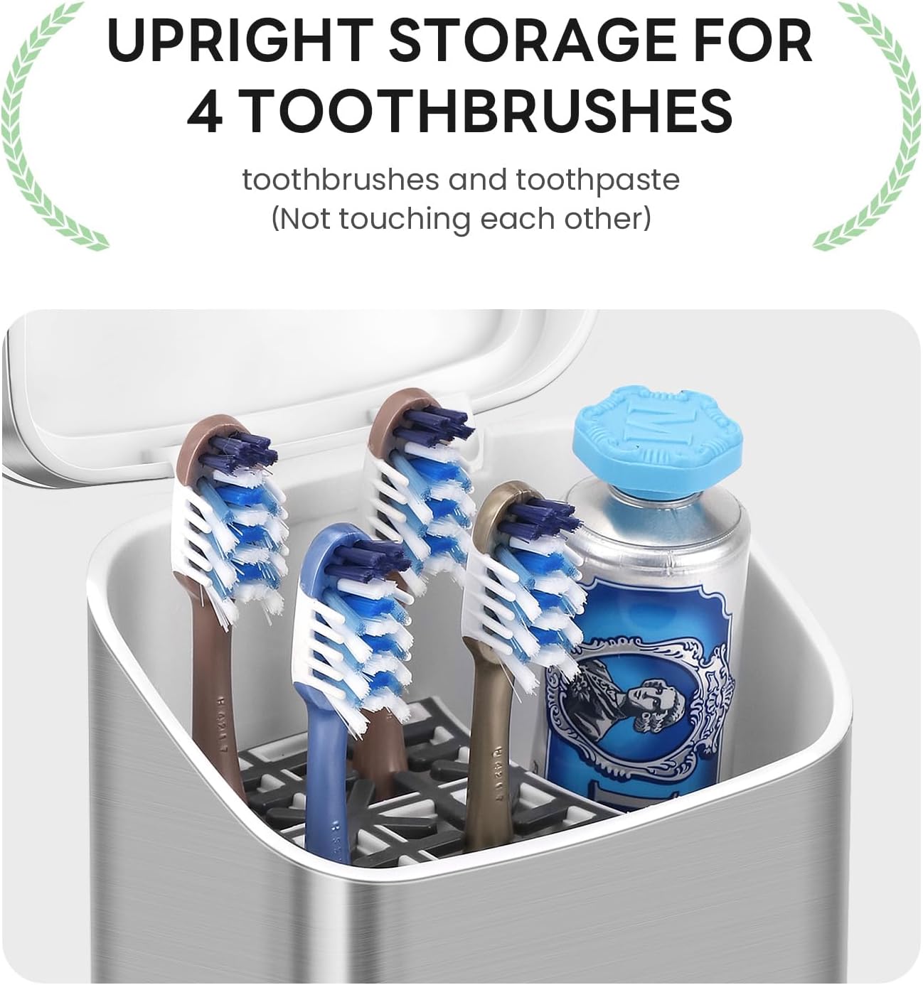 GFWARE Electric Toothbrush Holder with Cover, Ventilated & Drainage, Silver | Detachable 5 Slots Bathroom Organizer for Toothbrush & Toothpaste, Waterproof & Dustproof, Electric Toothbrushes Under 10 In