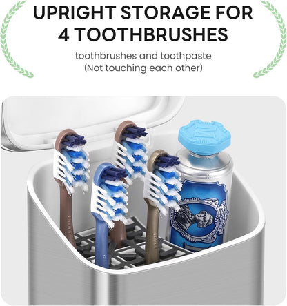 GFWARE Electric Toothbrush Holder with Cover, Ventilated & Drainage, Silver | Detachable 5 Slots Bathroom Organizer for Toothbrush & Toothpaste, Waterproof & Dustproof, Electric Toothbrushes Under 10 In