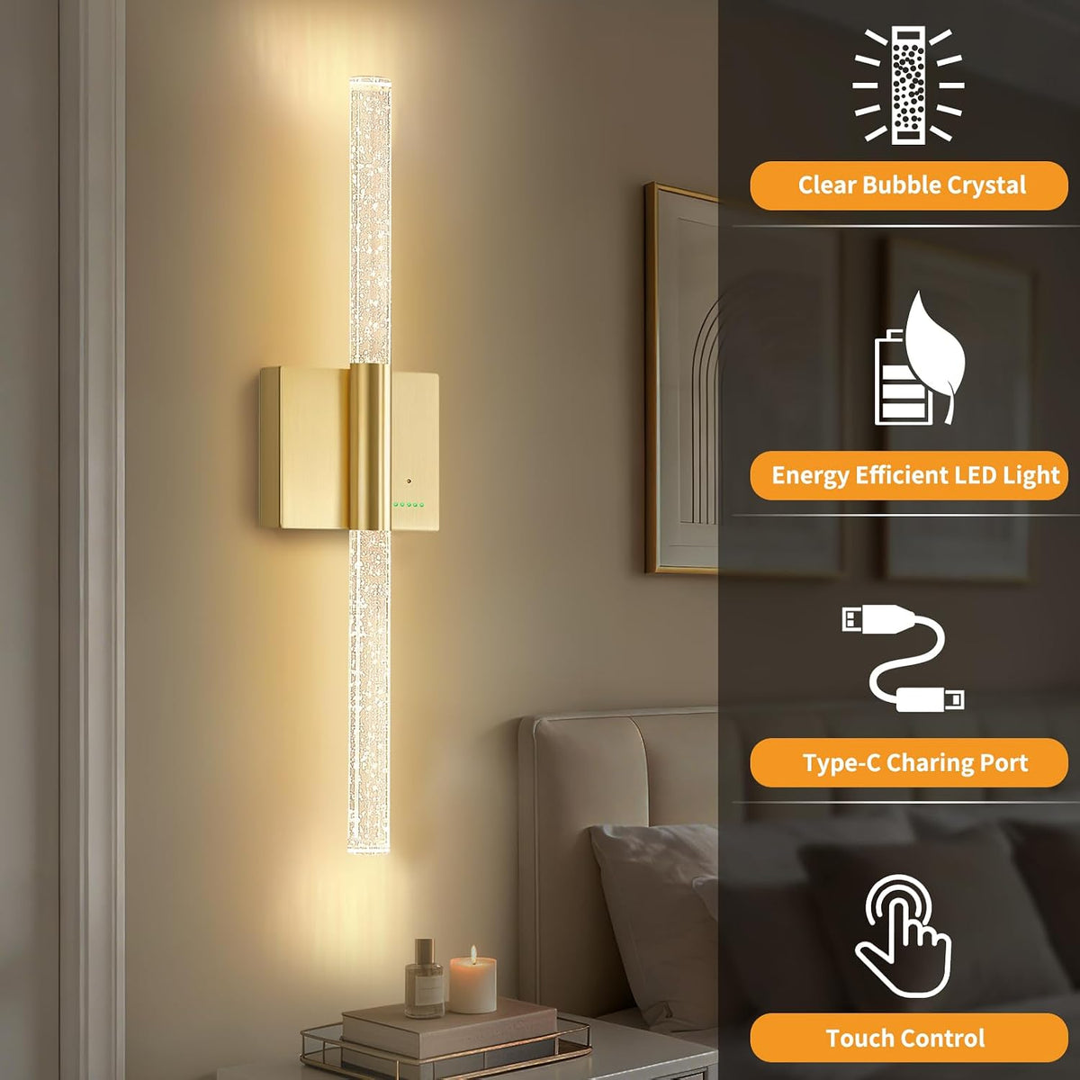 Battery Operated Sconces Set of 2, 28in Rechargeable Wireless Wall Lights