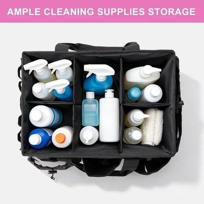 Large Cleaning Caddy Organizer, Adj Straps & Board Dividers Heavy‑Duty | Waterproof Nylon Fabric, Handle, Removable Divider, Tool Bags for Housekeepers, Car detailing, Kitchen Bathroom